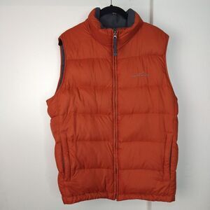 Eddie Bauer Goose Down Puffer Vest Mens Size M Orange Premium Ski Winter